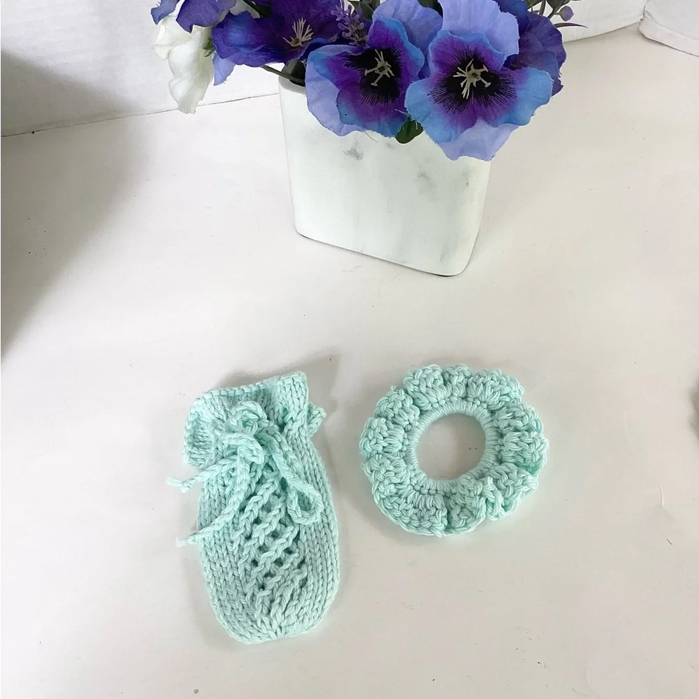 Hand Crafted Soap Saver Bag Hair Scrunchy Bath Essential Cotton Mint Green